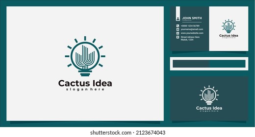 Cactus logo combined with bulb lamp. Logo icon and business card design