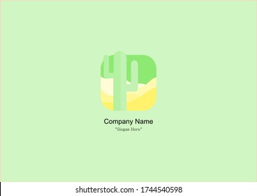 cactus logo with a desert background