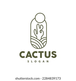 Cactus Logo, Desert Green Plant Vector, Simple Design Elegant Line Style, Icon Illustration Symbol