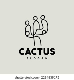 Cactus Logo, Desert Green Plant Vector, Simple Design Elegant Line Style, Icon Illustration Symbol
