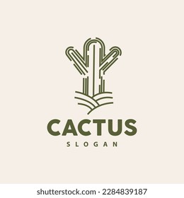 Cactus Logo, Desert Green Plant Vector, Simple Design Elegant Line Style, Icon Illustration Symbol