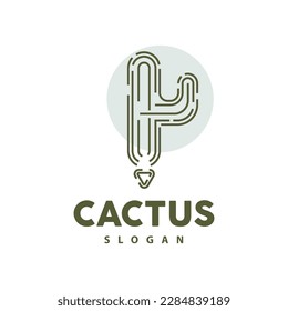 Cactus Logo, Desert Green Plant Vector, Simple Design Elegant Line Style, Icon Illustration Symbol