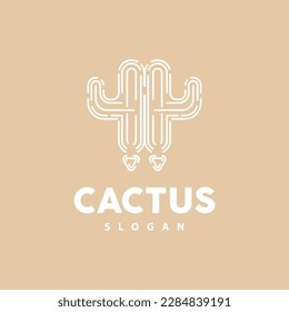 Cactus Logo, Desert Green Plant Vector, Simple Design Elegant Line Style, Icon Illustration Symbol