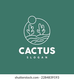 Cactus Logo, Desert Green Plant Vector, Simple Design Elegant Line Style, Icon Illustration Symbol