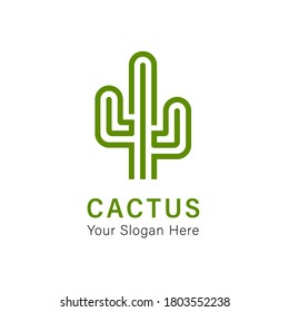 Cactus logo design. linear round style vector Illustrations.