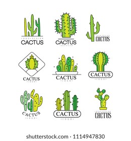 Cactus logo design set, desert plant green badges vector Illustrations on a white background