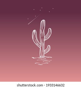 Cactus Logo Design Template At Night.