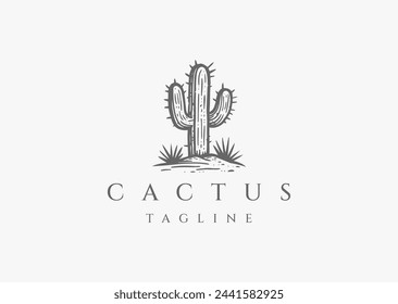 Ilustración plana del icono del vector del diseño del logotipo del cactus