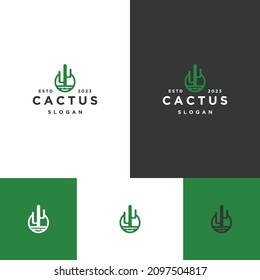 Cactus logo icon flat design template 