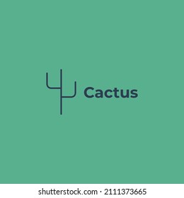 Cactus Logo in Minimalist Line Art or Monoline Vector Logo Template