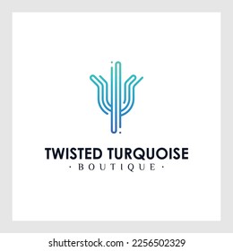 Cactus logo. Parallel rounded lines style illustration.