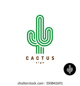 Cactus logo. Parallel rounded lines style illustration.