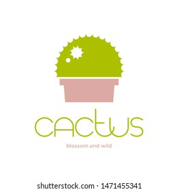 Cactus logo. Round cactus with flower logo design. Cacti logotype. 