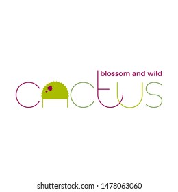 Cactus logo. Round cactus with flower logotype design. 