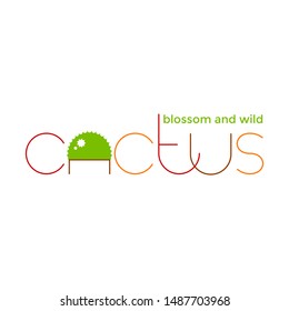 Cactus logo. Round cactus with flower logotype design. 
