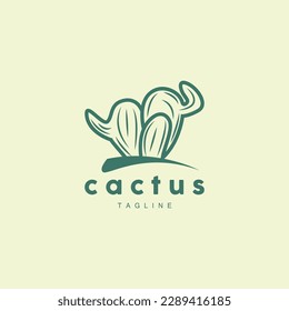 Cactus Logo, Simple Line Cactus Design, Green Plant Vector, Icon, Symbol, Illustration