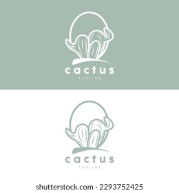 Cactus Logo, Simple Line Cactus Design, Green Plant Vector, Icon, Symbol, Illustration