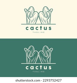 Cactus Logo, Simple Line Cactus Design, Green Plant Vector, Icon, Symbol, Illustration