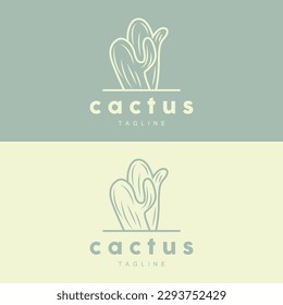 Cactus Logo, Simple Line Cactus Design, Green Plant Vector, Icon, Symbol, Illustration