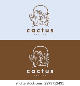 Cactus Logo, Simple Line Cactus Design, Green Plant Vector, Icon, Symbol, Illustration