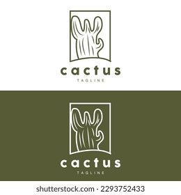 Cactus Logo, Simple Line Cactus Design, Green Plant Vector, Icon, Symbol, Illustration