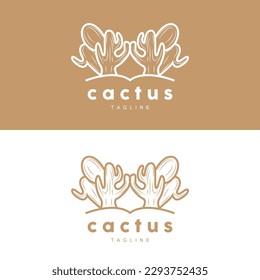Cactus Logo, Simple Line Cactus Design, Green Plant Vector, Icon, Symbol, Illustration