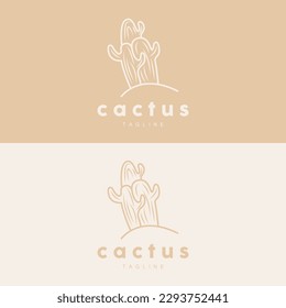 Cactus Logo, Simple Line Cactus Design, Green Plant Vector, Icon, Symbol, Illustration