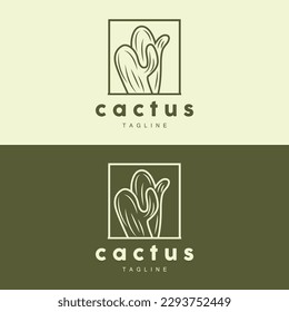 Cactus Logo, Simple Line Cactus Design, Green Plant Vector, Icon, Symbol, Illustration