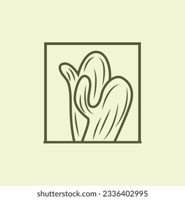 Cactus Logo, Simple Line Cactus Design, Green Plant Vector, Icon, Symbol, Illustration