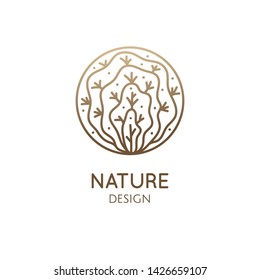 Cactus logo template. Vector emblem of home plant with thorns, succulent in linear style. Abstract stylized illustration for bussines design, flower shop, eco products, spa, yoga badge