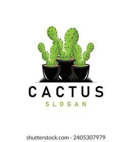 Cactus logo vector desert green plant design elegant style symbol Icon Illustration