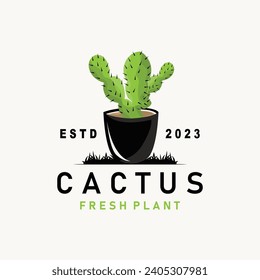 Cactus logo vector desert green plant design elegant style symbol Icon Illustration