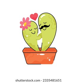 Cactus love doodle vector outline icon. EPS 10 file