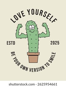 cactus love yourself retro cute illustration