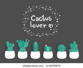 Cactus lover with cute cactus in a white pot, paper cut style vector illustration