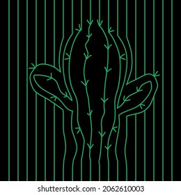 The Cactus is made up of green lines on a black background. Vector