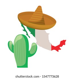 cactus with map mexican isolated icon vector illustration design