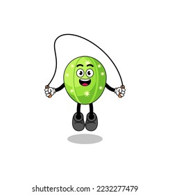 cactus mascot cartoon is playing skipping rope , character design
