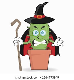 The Cactus mascot character becomes a magician. vector illustration