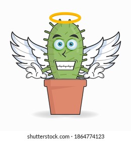 Cactus mascot character dressed like an angel. vector illustration