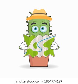Das Maskottchen-Zeichen von Cactus enthält eine Karte. Vektorgrafik