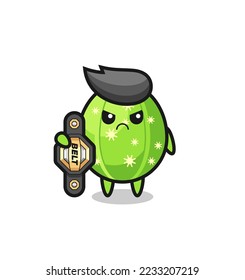 cactus mascot character as a MMA fighter with the champion belt , cute style design for t shirt, sticker, logo element