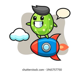 Cactus mascot character riding a rocket, cute style design for t shirt, sticker, logo element