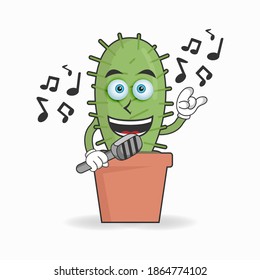 The Cactus mascot character is singing. vector illustration