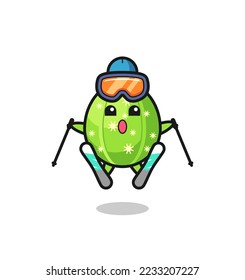 cactus mascot character as a ski player , cute style design for t shirt, sticker, logo element