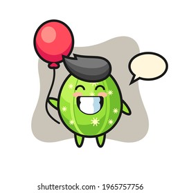 Cactus mascot illustration is playing balloon, cute style design for t shirt, sticker, logo element