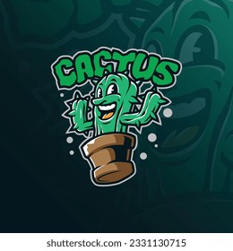 cactus mascot logo design with modern illustration concept style for badge, emblem and t shirt printing. smart cactus illustration.