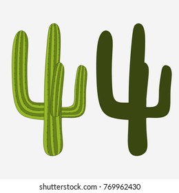 Cactus, Mexican desert plant cartoon style, hand drawn silhouette. vector