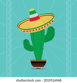 cactus with mexican hat illustration