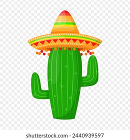 Cactus with Mexican hat illustration on transparent background